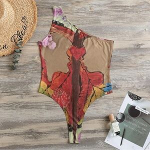 Vibrant Red Asymmetrical Sleeveless Bodysuit